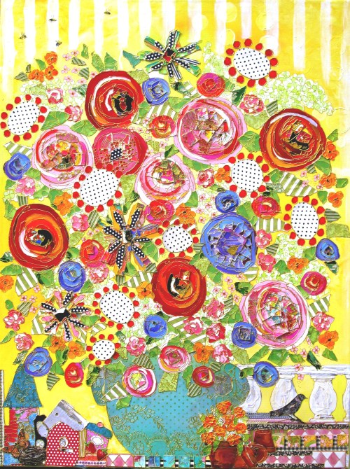 'Garden Party' 30x40 mixed media with painted edges