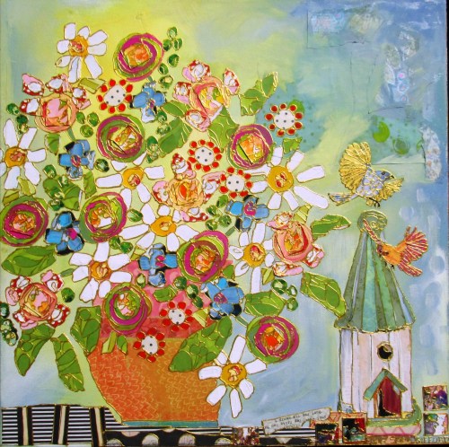 'Spring Househunting' 20x20 mixed media on canvas w/painted edges ... SOLD