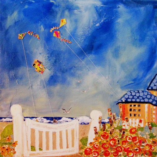 Kite Flying with Grandma 20x20 mixed media ... SOLD